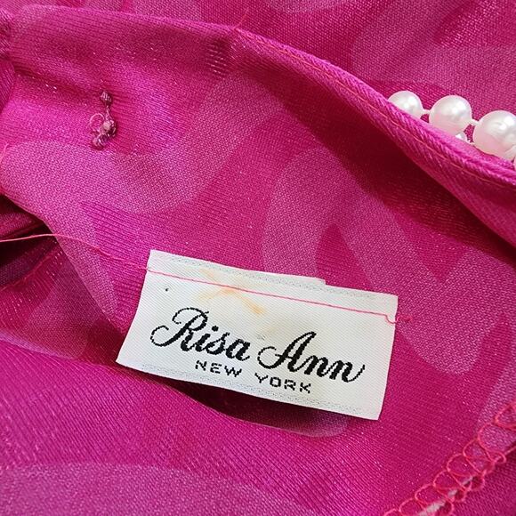 Risa Ann Vintage Midi Shift Dress Shift Size 24.5 Attached Necklace Magenta - Picture 7 of 10